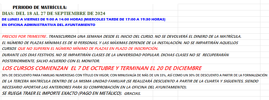 PERIODO MATRICULACIÓN CURSO U.P 2024 OCTUBRE A DICIEMBRE